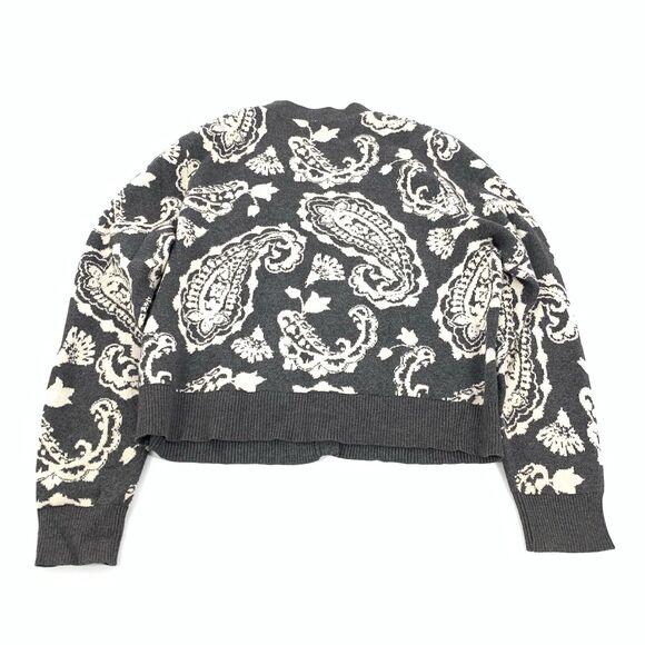 Ophelia Roe Knit V-Neck Paisley Print Button Front Cardigan Sweater Large Gray L - Picture 2 of 6